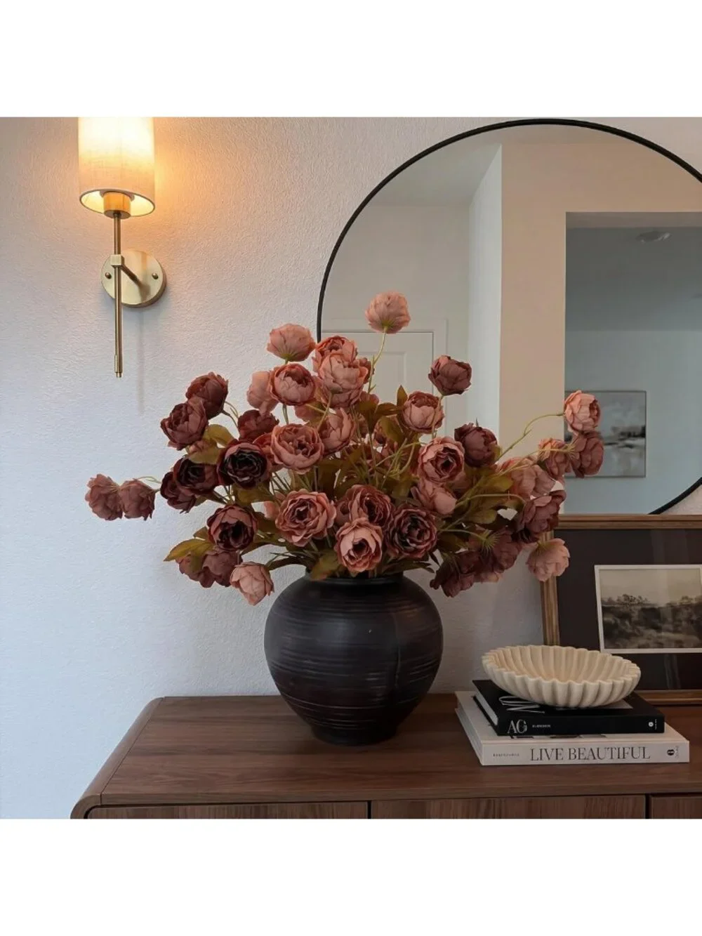 8 Pcs 26'' Fall Artificial Peony Stems - Tan & Light Orange Floral Decor
